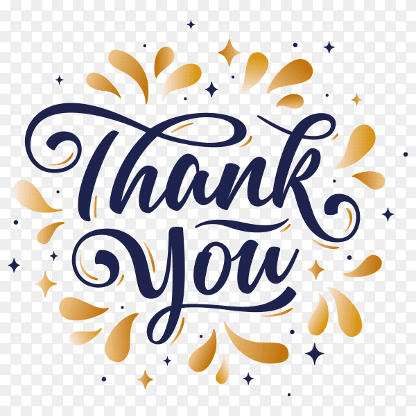Hand lettering thank you with decorative golden graphic on transparent background PNG