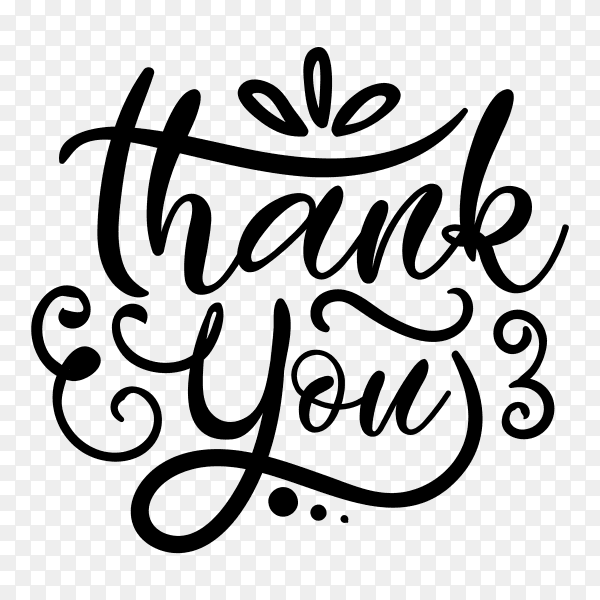 Hand lettering thank you with decorative graphic on transparent background PNG