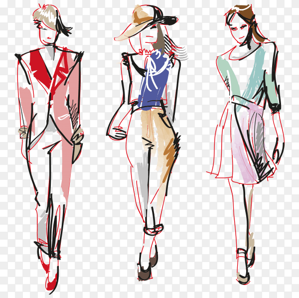 Hand painted fashion women premium vector PNG