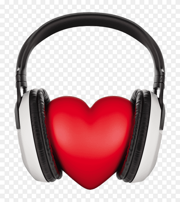 Headphone around red heart on transparent background PNG