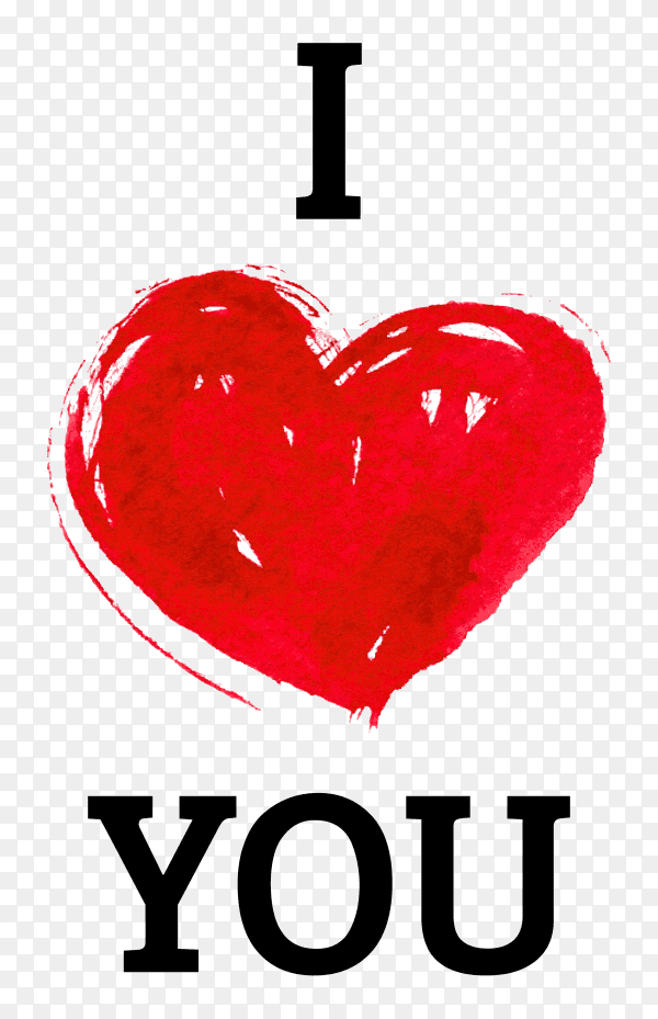 I love you with heart in watercolor style on transparent background PNG