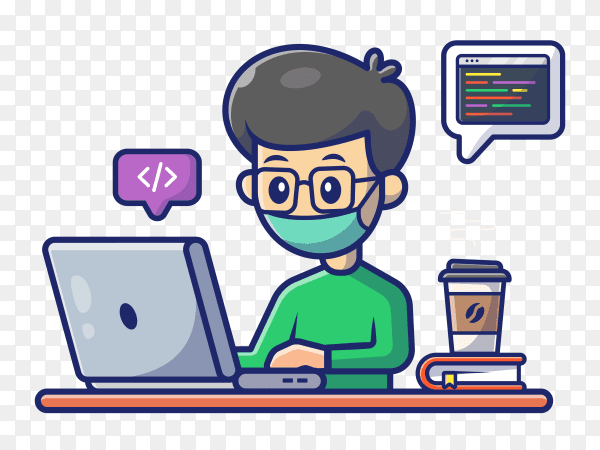 Man working on laptop icon illustration on transparent background PNG