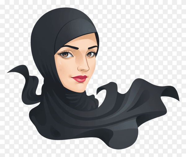 Muslim woman with hijab in black color on transparent background PNG