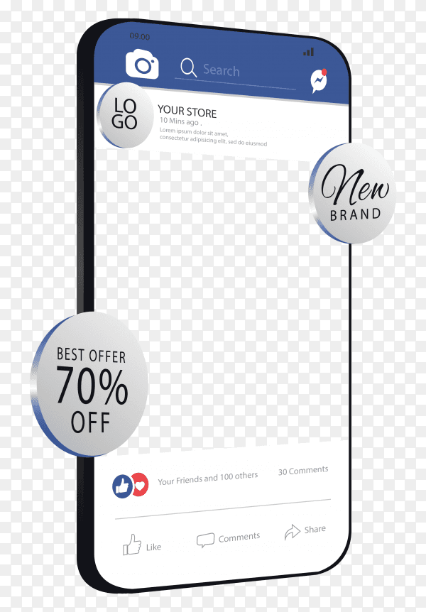 Online shopping banner on mobile app on transparent background PNG