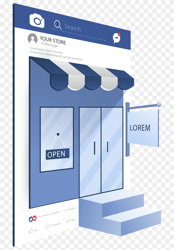Online shopping concept on social media frame on transparent PNG