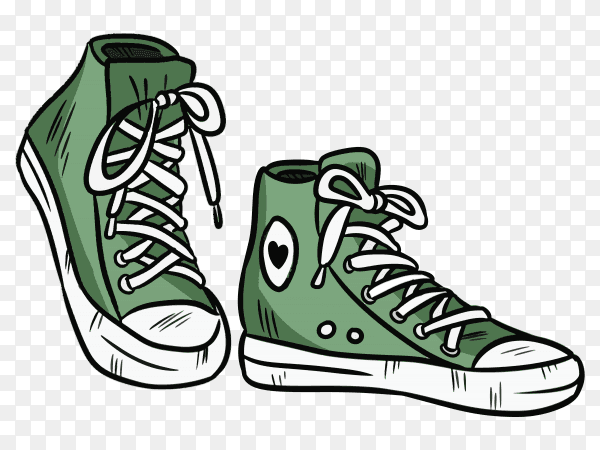 Pair of textile hipster sneakers with rubber toe on transparent background PNG