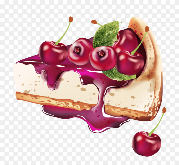 Piece of cheesecake with cherry on transparent background PNG