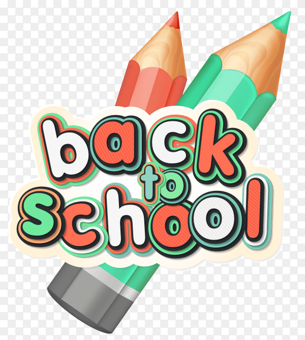 Poster with lettering back to school. realistic pencils, colorful letters on transparent PNG