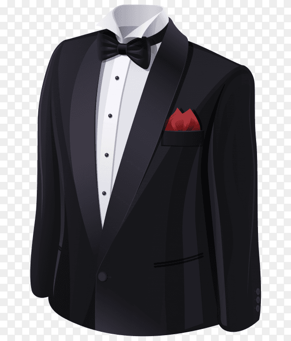 Realistic black suit object on the white with cotton shirt on transparent background PNG