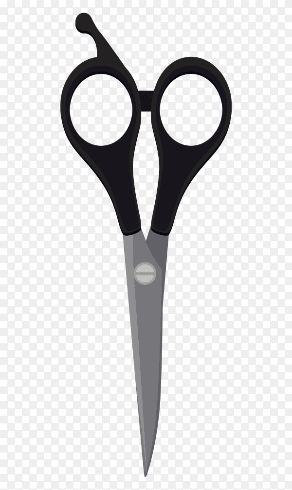Realistic of scissors with black plastic handles on transparent background PNG