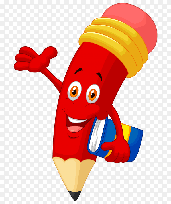 Red cartoon pencil on transparent PNG