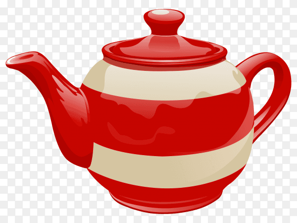 Red ceramic teapot illustration on transparent background PNG