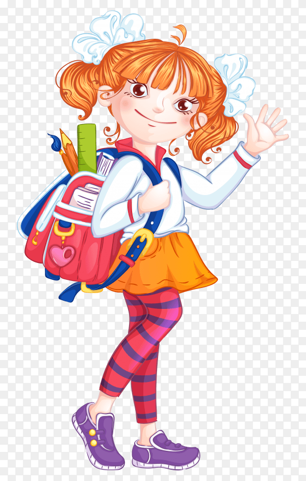 School girl with a briefcase on transparent background PNG