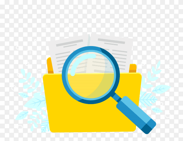 Searching and research concept with magnifying glass on transparent background PNG
