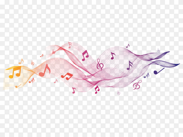 Shiny abstract waves with musical notes on transparent background PNG