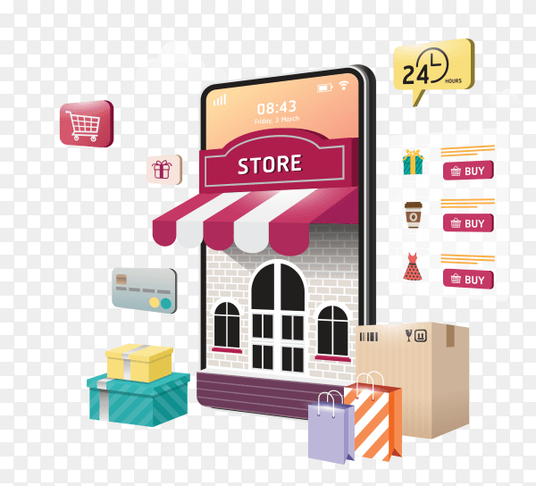 Online Shopping on website or mobile application Clipart PNG