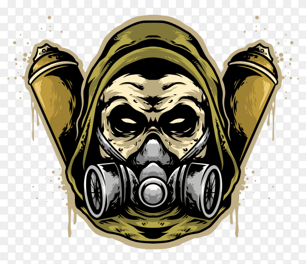 Skull head wear hoodie and graffiti with caps logo design mascot Clipart PNG