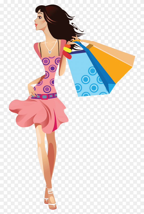 Smiling girl shopper illustration on transparent background PNG