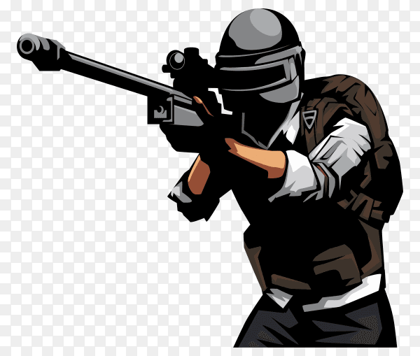 Soldier with sniper gun in PUBG game on transparent background PNG