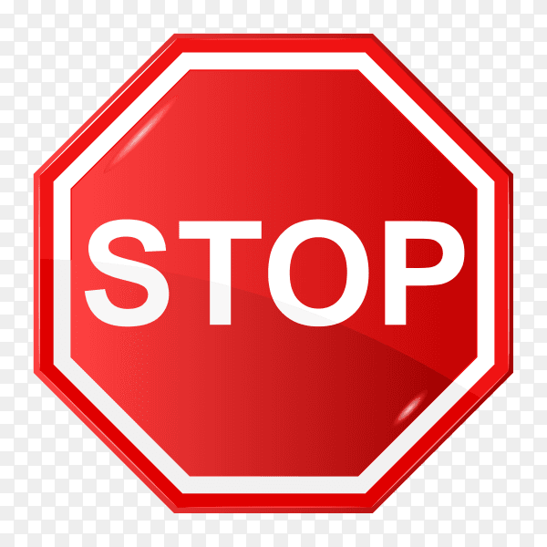 Stop red glossy road sign isolated on transparent background PNG