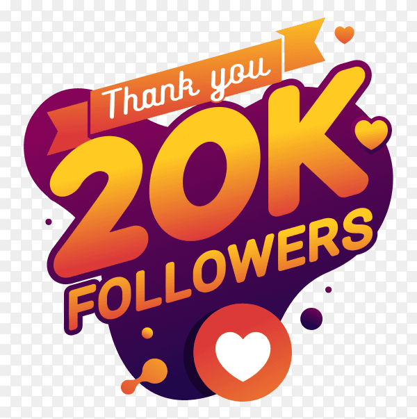 Thank you 20k followers congratulation banner on transparent background PNG
