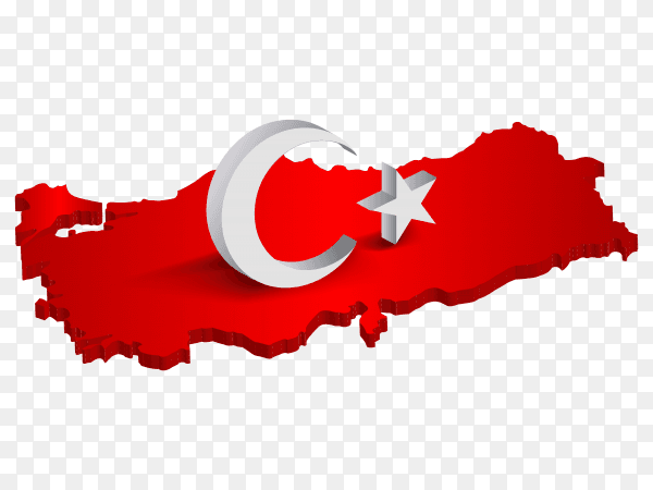 Turkish flag on the map isolated on transparent background PNG