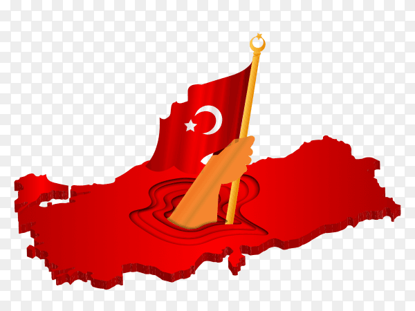 Turkish flag on the map on transparent PNG