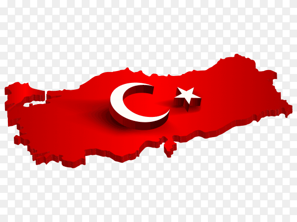Turkish flag on the map on transparent background PNG