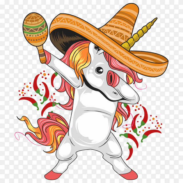 Unicorn Mexican hat Cinco de mayo artwork on transparent background PNG