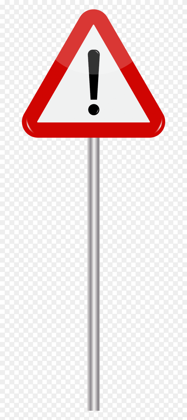 Warning road sign red triangle with exclamation point on transparent background PNG