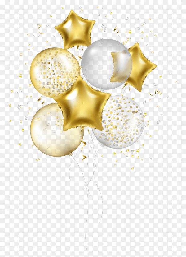 White and golden helium balloon on transparent background PNG