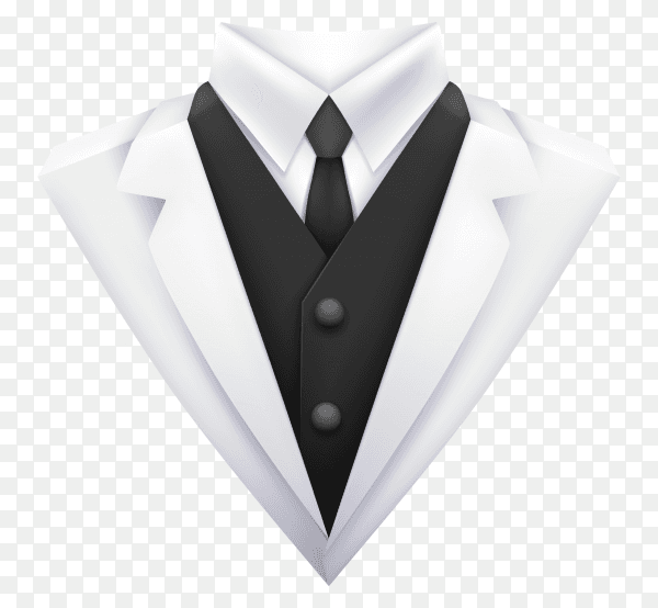 White business suit with tie and white shirt on transparent background PNG