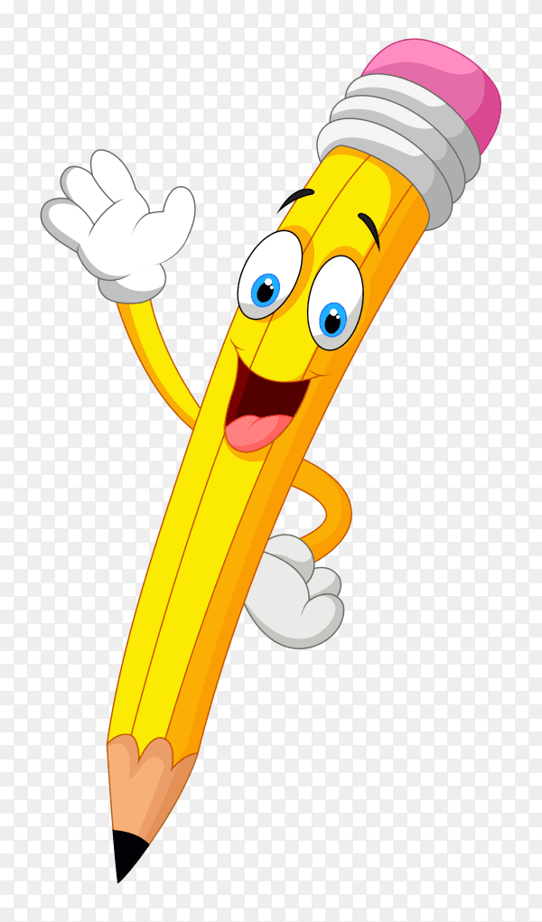 Yellow cartoon pencil premium vector PNG