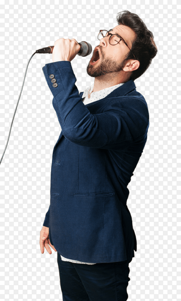 Young man singing on transparent background PNG