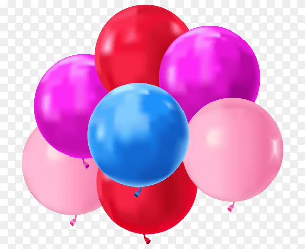 colorful realistic bunch flying birthday balloons Clipart PNG