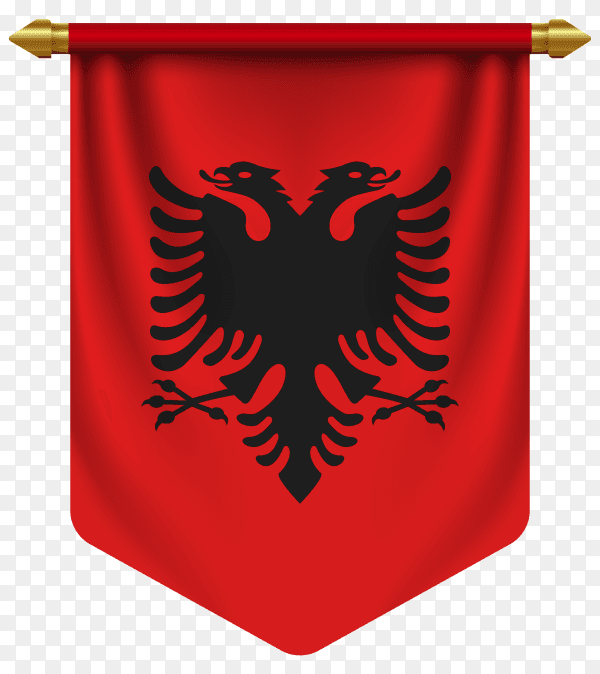 3D realistic pennant with flag of Albania on transparent background PNG