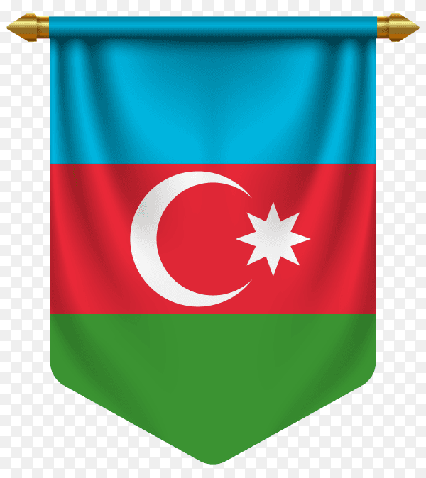 3D realistic pennant with flag of Azerbaijan on transparent background PNG