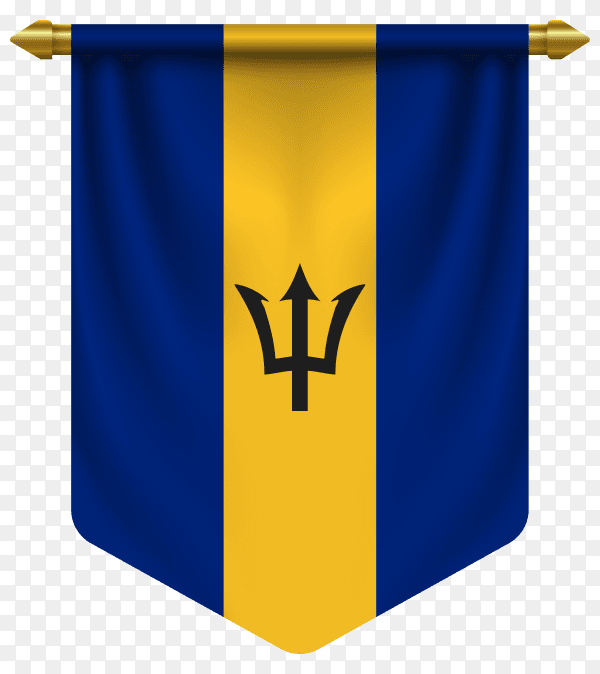 3D realistic pennant with flag of Barbados on transparent background PNG