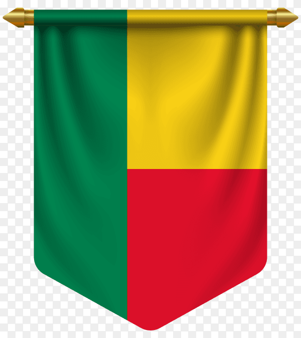 3D realistic pennant with flag of Benin on transparent background PNG