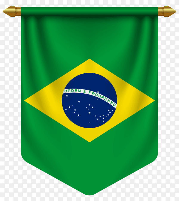 3D realistic pennant with flag of Brazil on transparent background PNG