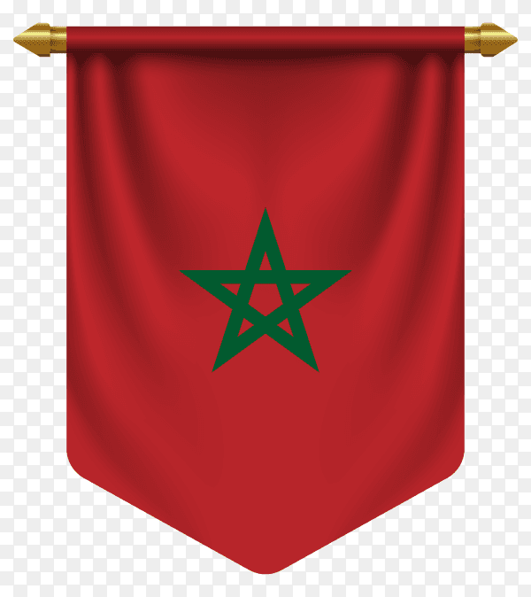 3D realistic pennant with flag of Morocco on transparent background PNG