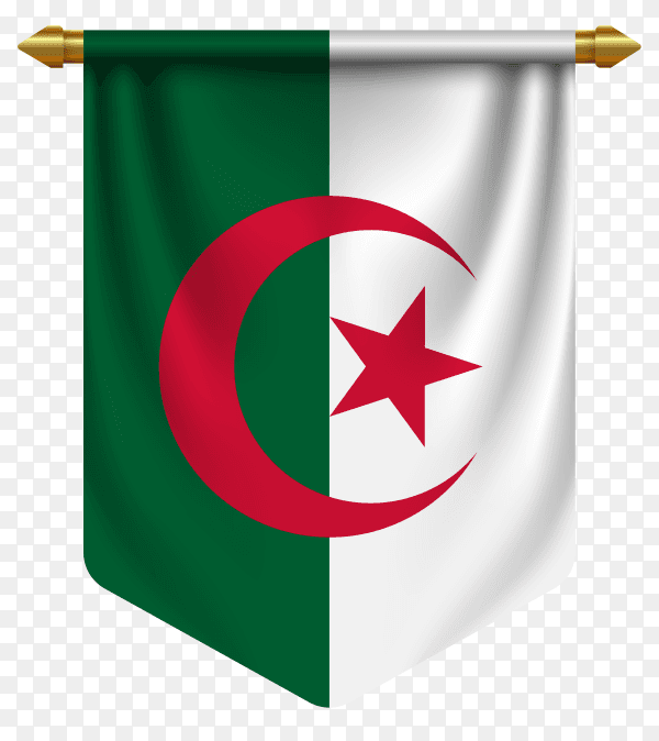 3D realistic pennant with flag of Algeria on transparent background PNG