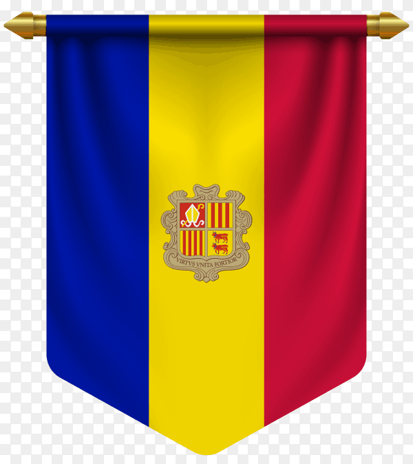 3D realistic pennant with flag of Andorra on transparent background PNG