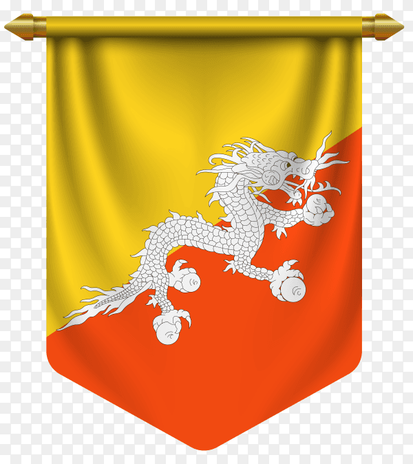 3D realistic pennant with flag of Bhutan on transparent background PNG