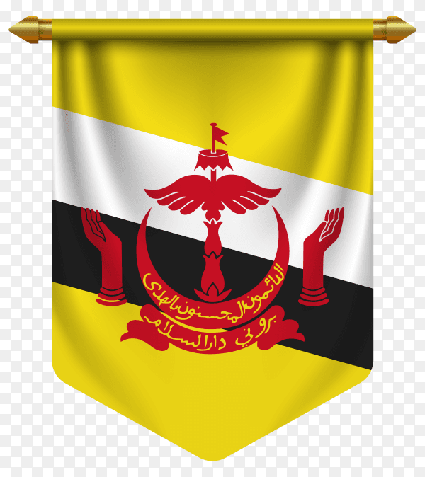 3D realistic pennant with flag of Brunei on transparent background PNG