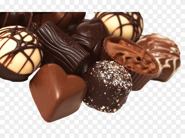 A collection of mixed chocolates on transparent background PNG