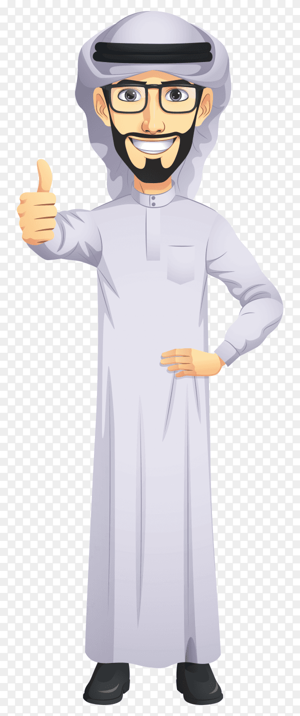 Adult man Arab wearing Arab costume on transparent background PNG