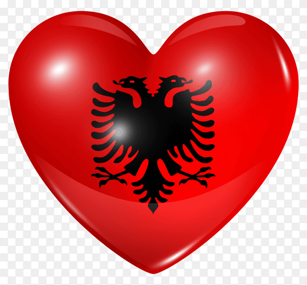 Albania flag in heart shape on transparent background PNG