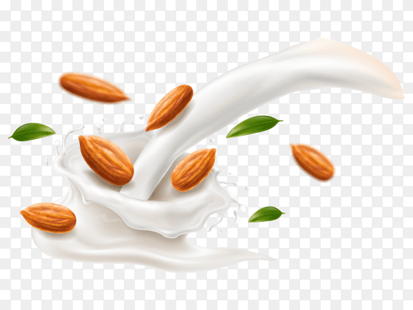 Almond milk glass splash on transparent background PNG