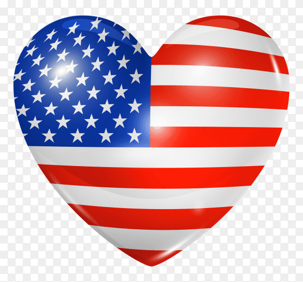 American flag in heart shape on transparent background PNG